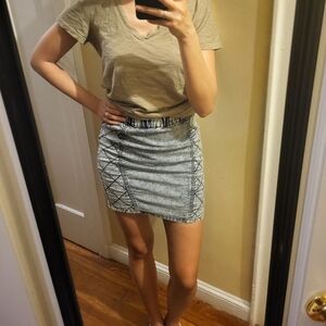Acid wash denim mini skirt